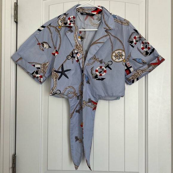 Nautical Printed Cropped Blouse - Picture 2 of 4